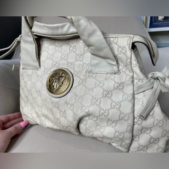 Auth GUCCI GG Crystal Hysteria Crest Hand Bag Coated Canvas Leather Cream - Picture 9 of 11